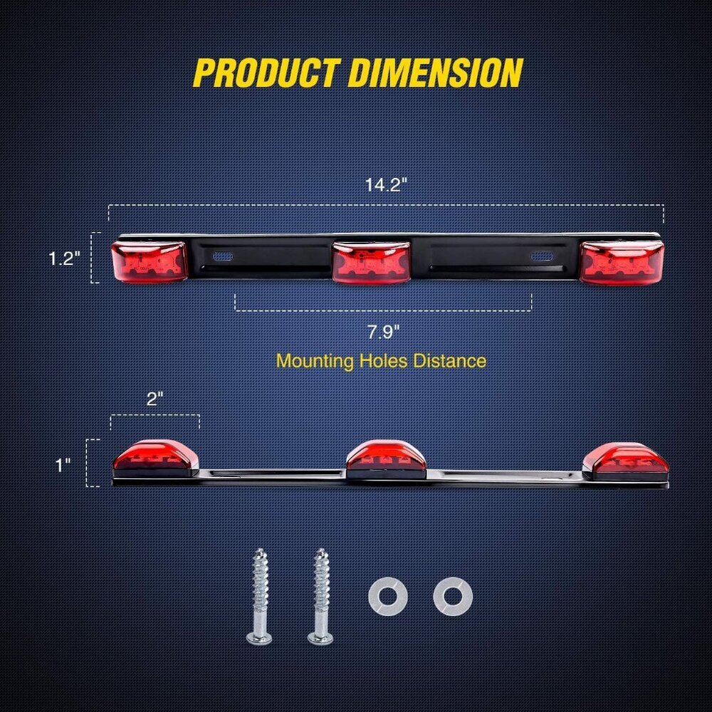 1PC Red 9 LED ID Bar Marker Tail Black Stainless Steel Bracket for Truck Trailer - Picture 2 of 7